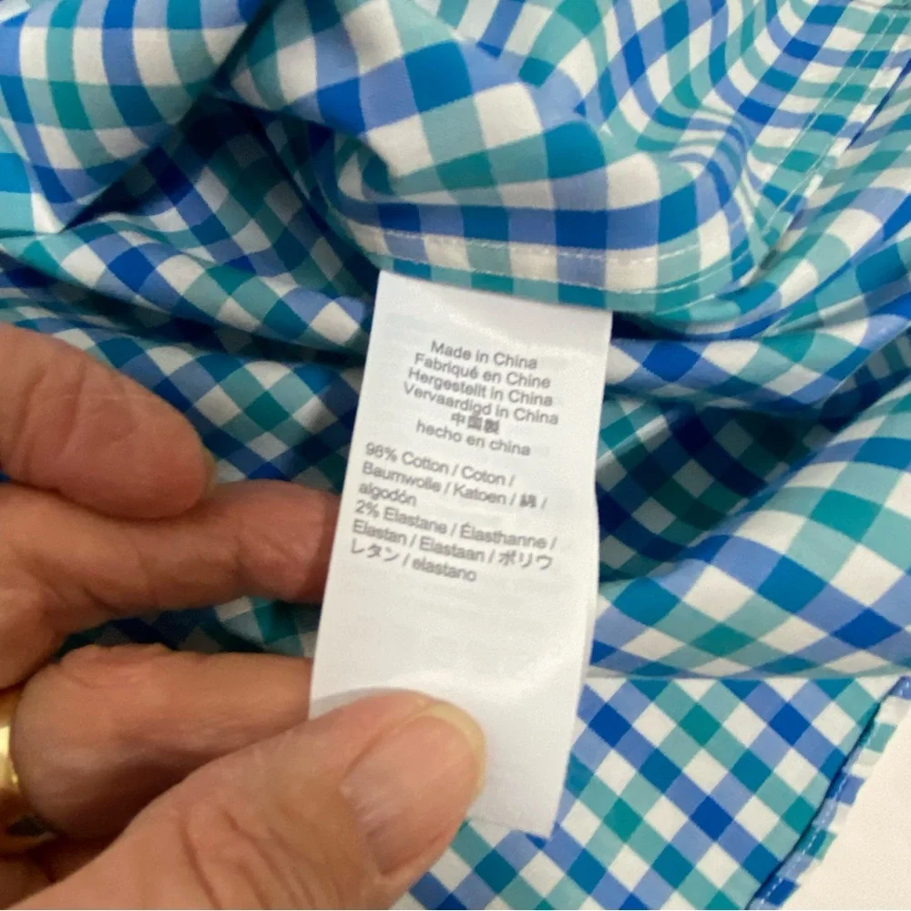 J. by J. Crew Thompson Flex Wrinkle Free Blue Teal White Check Size XL 17-17 1/2